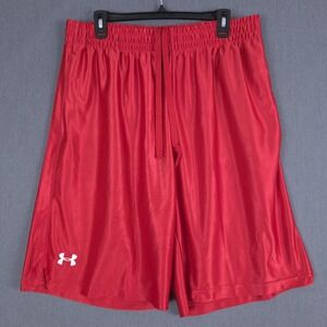 Under Armour Baggy Basketball Shorts Mens XL Red Dazzle‎ Shiny Silky Unlined Y2K